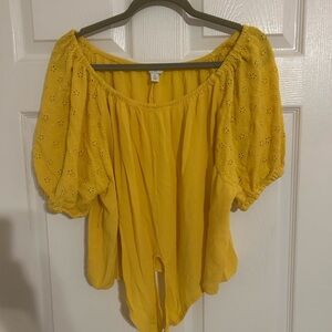 Est. 1946 Yellow Eyelet Women's Tie Front Top with FLAW
